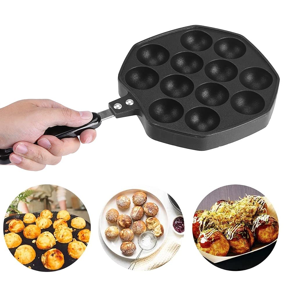 Baking Mold - 12 Cavities Aluminum Non-Stick Takoyaki Grill Pan Plate Octopus Ball/Pancake Maker Baking Mold
