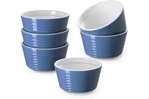 DOWAN Ramekins 8 oz Oven Safe, Porcelain Ramekins Souffle Dish, Creme Brulee Ramekins, Ramekins for Baking, Stackable Ramekin for Pudding, Spinach Souflees, Set of 6, Airy Blue
