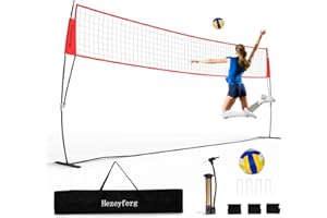 Hezeyferg 20FT/12FT Freestanding Volleyball Training Net, 5 Height Adjustable Portable Volleyball Net System, Quick Setup Practice Set for Indoor or Outdoor Use