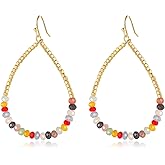 Beaded Hoop Dangle Earrings for Women Bohemian Multi Color Stone Beaded Earrings Colorful Handmade Round Boho Drop Earrings