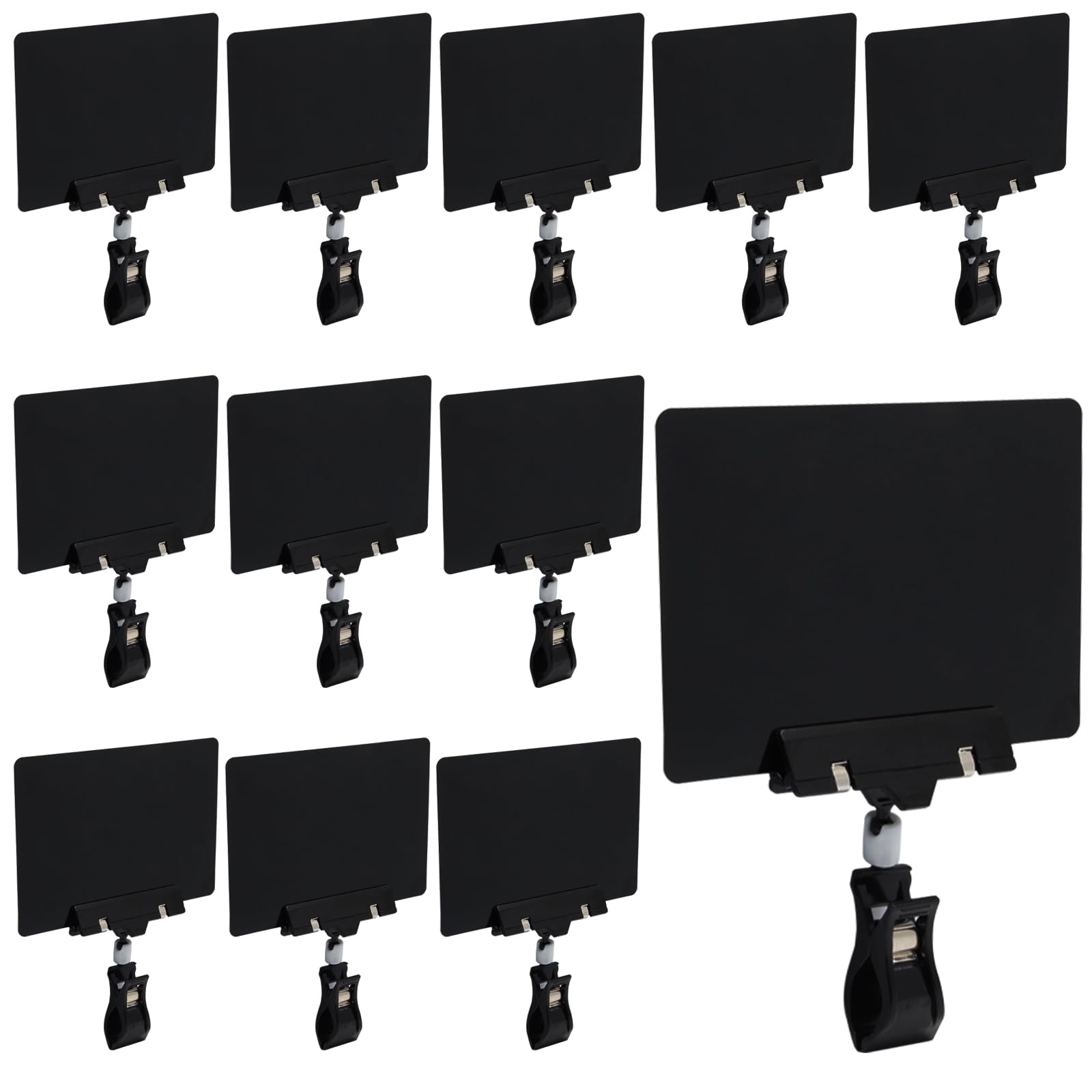Photo 1 of Biaungdo 12 Pcs Plastic Chalkboard Sign with Rotating Clip, Erasable Blackboard Price Tags Double Sided Waterproof Blackboard Clips Display Clip Holder for Shelves,Store,Business, Supermarket(Black)
