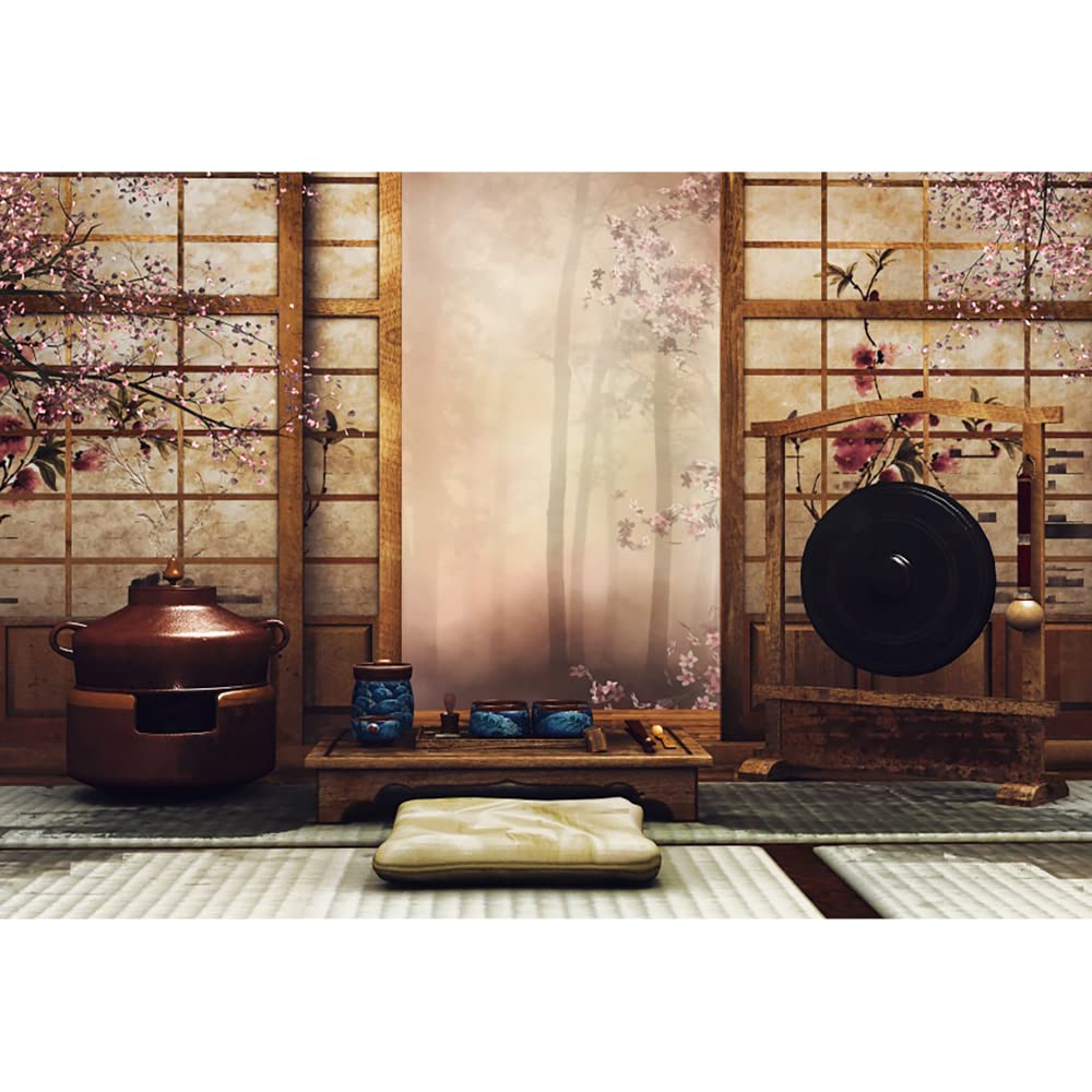 Aoihrraan 3x2,5m Japanese Room Interior Backdrop Japan Flowers French Sash Tea Set Table Photography Background Bridal Shower Wedding Party Decoration Adults Artistic Portrait Photo Studio Props