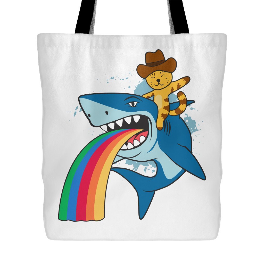 Cat Cowboy Riding a Shark | Funny 18" x 18" Tote Bag