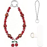 HONZUEN Phone Charm Wrist Strap, Phone Wristlet for Women, Red Cherry | Cute Beaded Phone Bracelet for Cellphone Camera Bag