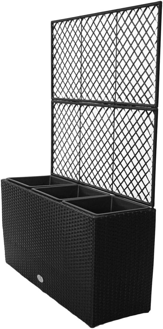 KMH®, 3er Pflanztopf aus Polyrattan mit Rankgitter - inkl. schwarzen Einsätzen (#106305)
