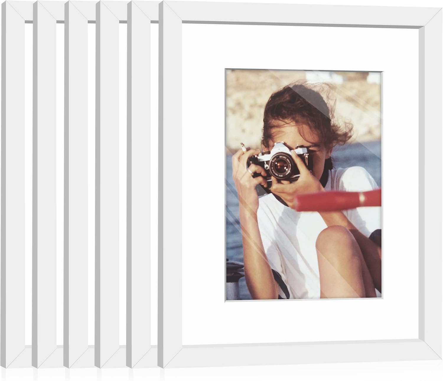 Photo Albums, Frames & Accessories - HappyHapi 8x10 Picture Frame, 6 Pack Photo Frame Display Pictures 5x7 with Mat or 8x10 Without Mat Multi Picture Frames Collage for Tabletop or Wall Display (White)