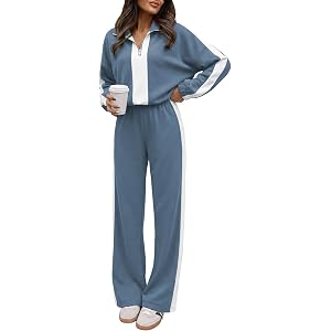 ANRABESS Women's 2 Piece Lounge Set Color Block Tracksuit Sweatsuit | Half Zip Collared Sweatshirt Wide Leg Sweatpants, Airpo