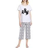 Tugege Womens Pajama Sets Short Sleeve Sleepwear Tops with Capri Pants Fun Printed 2 Piece Lounge Pjs Set
