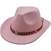 MivBuks Kids Cowboy Hat for Girls Western Cowgirl Hat with Buckle Belt Pink Wide Brim Fedora Hat