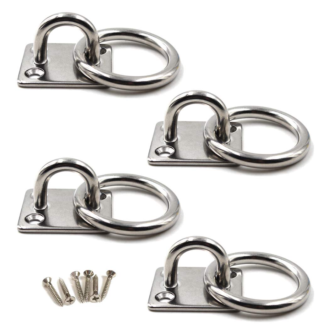 Flomore M6 Ceiling Hook Pad Eye Plate 304 Stainless Steel Wall Mount Hook Heavy Duty for Hanging (Pack of 4,Screws Included)