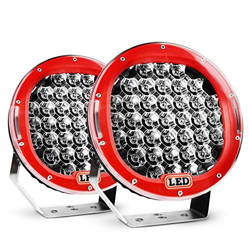 Nilight 2 Piece 185W 9" Round LED Work Light 12V Fog Driving Roof Bar Bumper off-Road Light Bar for Truck Car ATV SUV Jeep Boat ATV Auxiliary Red, 2 years Warranty