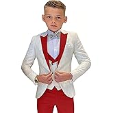 SAROULU Boys Formal Suit Wedding Tuxedo 3 Pieces Floral Jacket Pants Vest Kids Party Blazer