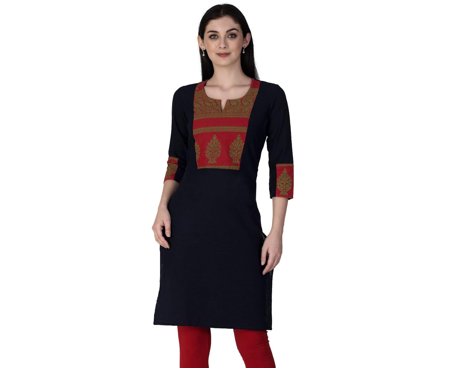 gmi women's cotton slub 3/4 sleeves straight kurti