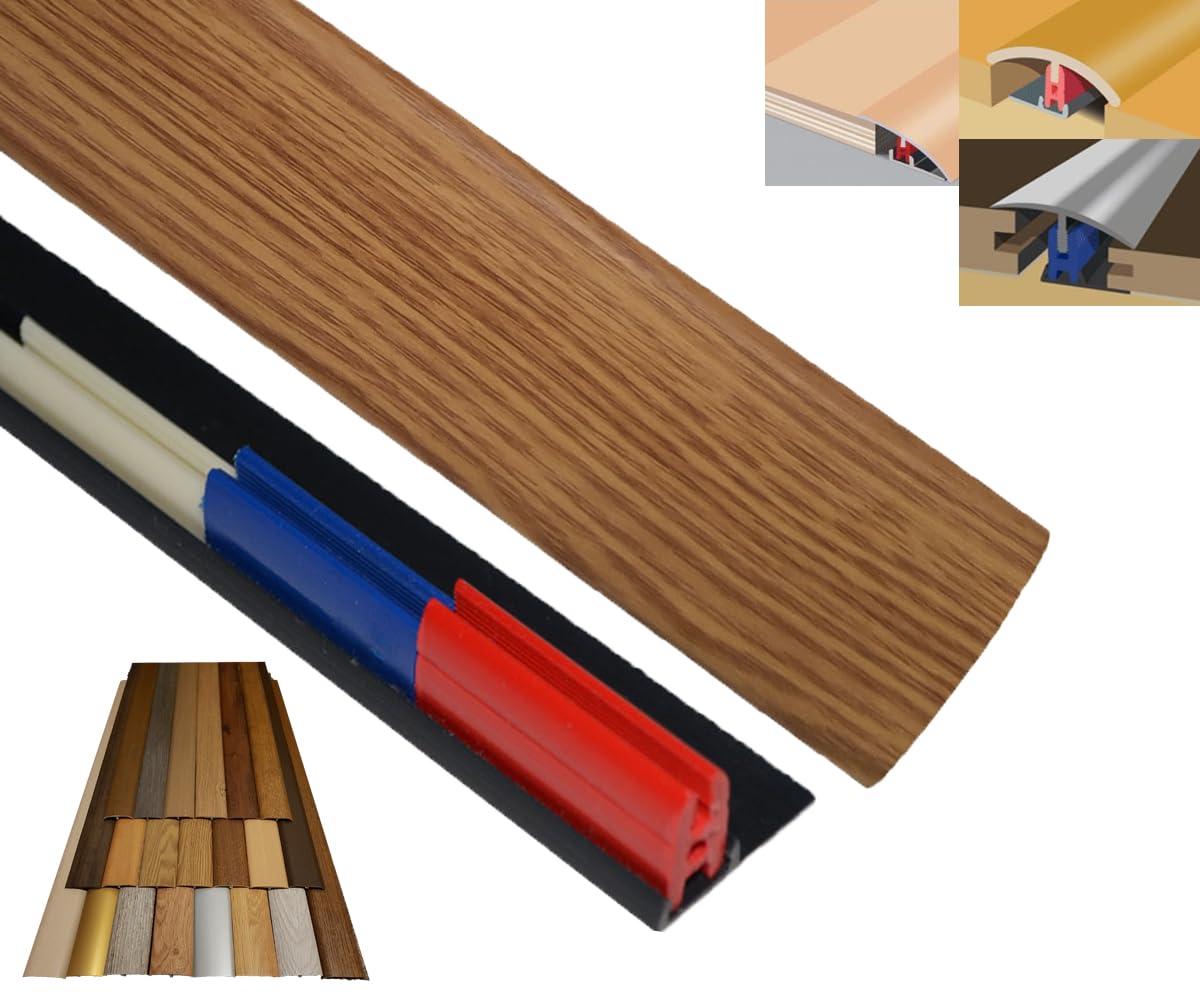 Medium Oak/Laminate Door Threshold Strip – Adjustable Height 50mm × 90cm Easyclip – Door Threshold Ramp, Floor Transition, Seal & Weather-Resistant