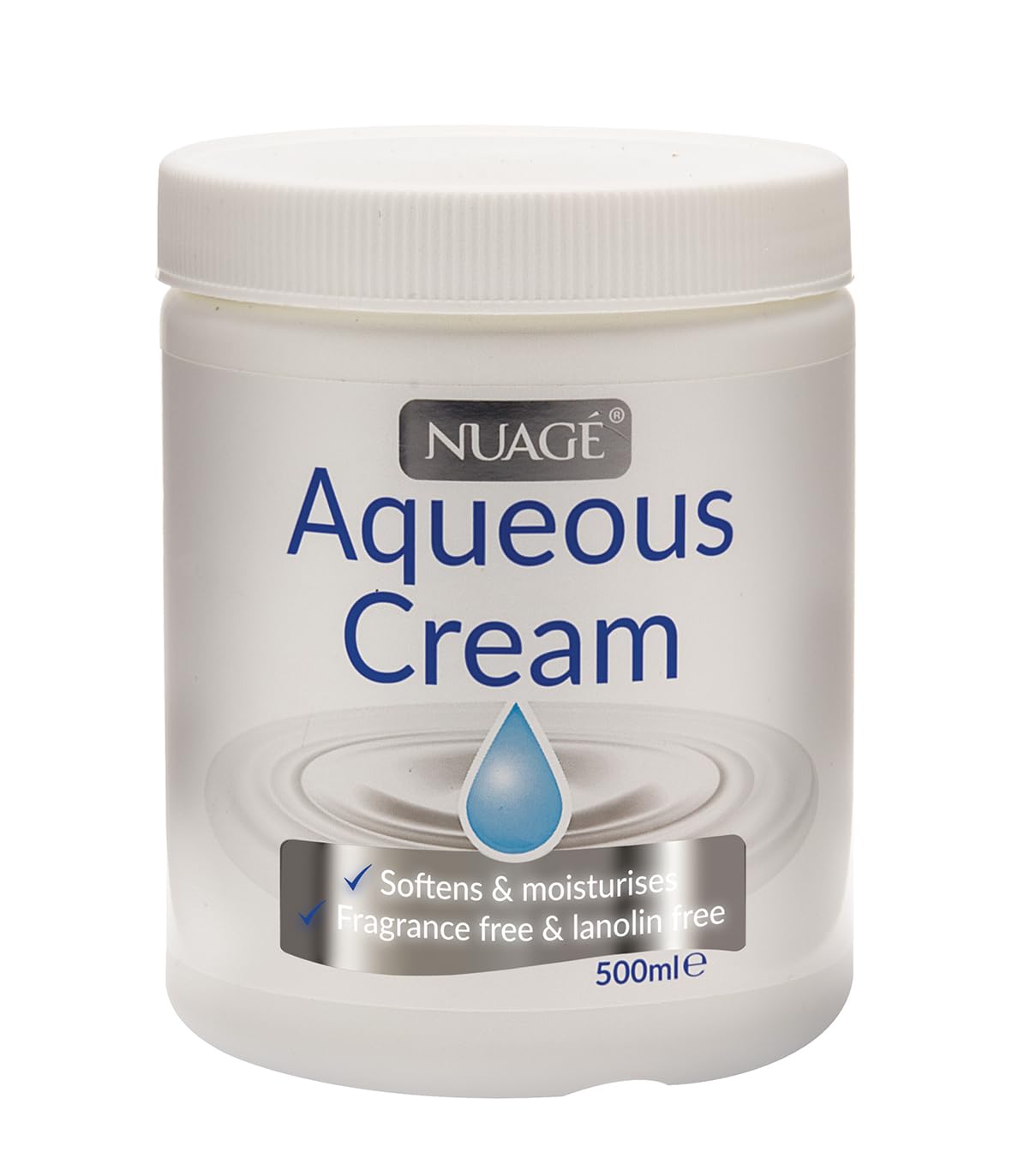 Nuagé Aqueous Cream 500ml | Moisturising Cream for Softening and Hydrating Skin Fragrance & Lanolin Free - Dermatologically Tested