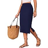 Naggoo Navy Blue Skirt for Women Summer High Waisted Casual Midi Skirts with Slit Navy XL
