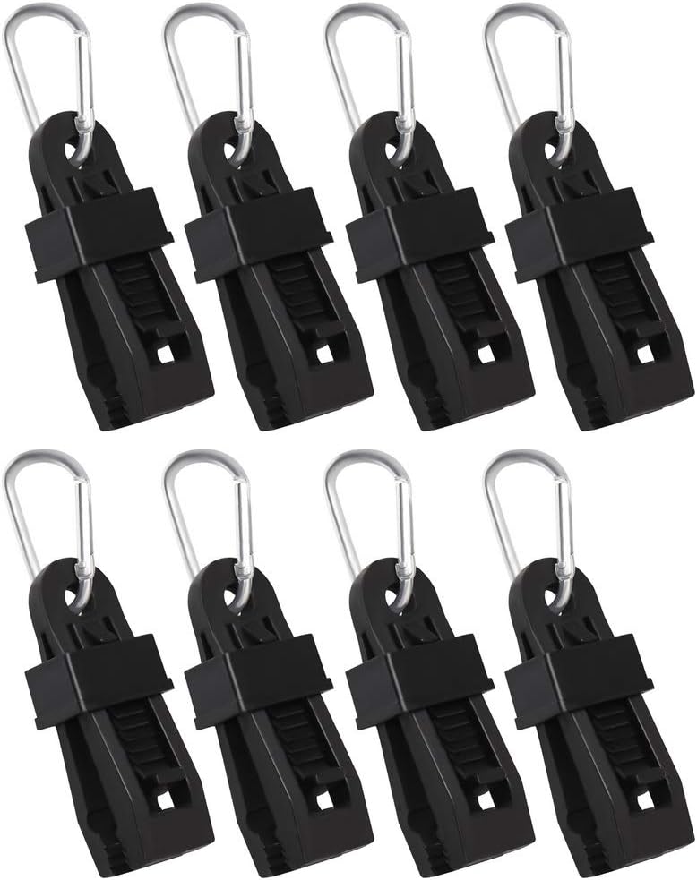 XiangCheng 8Pcs Large Tarp Clips with D-Shaped Carabiner Hanging Hook For Awning Clamp Tent Outdoor Camping Canopy Windproof