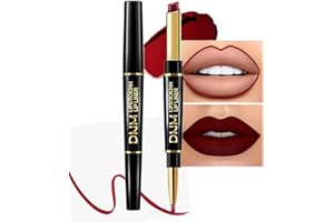 HHLTOH 2-in-1 Dark Burgundy Wine Matte Lip Liner and Lipstick Set – Long Lasting 24H Waterproof Red Lip Stain, Smudge Proof Lip Pencil Kit, Lip Makeup for Women and Girls, 09 Combo lapiz de labios