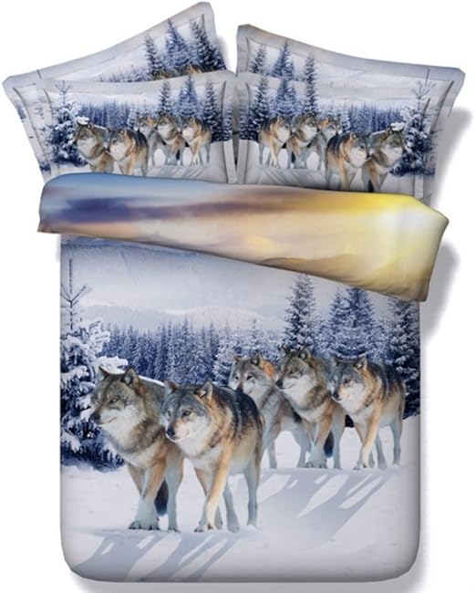 Amazon Com Alicemall 3d Wolf Bedding Twin Snow Wolf Pack Prints 5