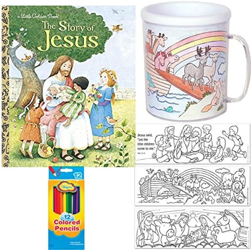Classics Books for Kids - The Story of Jesus - The Perfect God Books for Kids - Bundle Includes Mug Creations and Colored Pencils - Great Gift to Complement a Jesus Bible for Kids