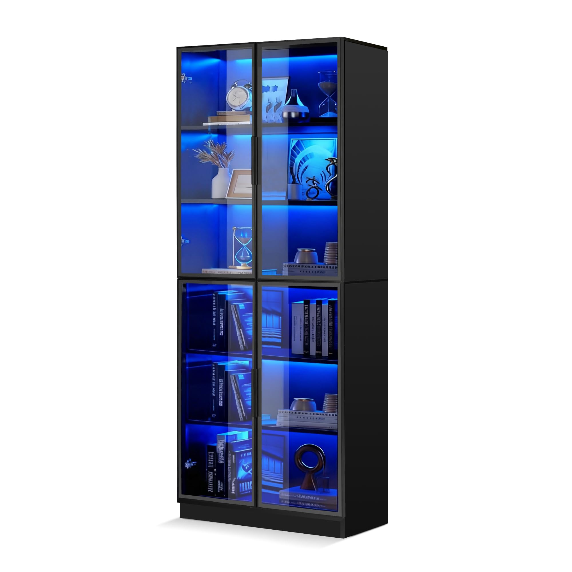 Photo 1 of **factory sealed ***JOYUSAEN Black Display Cabinet,78 Inch High Bookshelf, Multi-Color LED Ambient Lighting, 6-Story Large Storage Space, Transparent Tempered Glass Door, Suitable for Bedrooms, Living Rooms, Offices