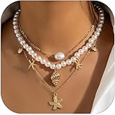 HUASAI Shell Necklaces for Women Starfish Seahell Charm Necklace Layered Boho Necklaces Vacation Essentials Outfits Halloween Costumes Accessories Women Stocking Stuffers