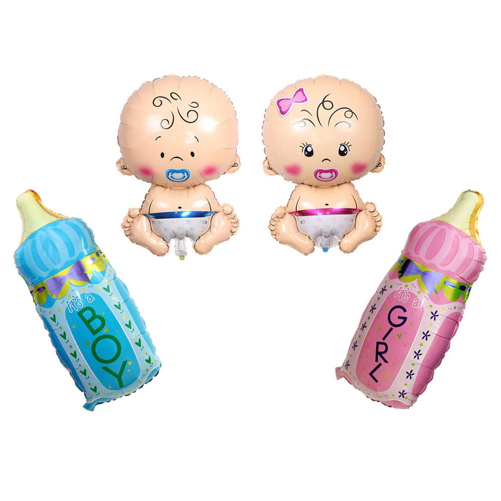 Huture 4PCS Baby Foil Balloons Jumbo Mylar Balloons Boy Girl Shape Balloon Blue Pink Feeding Bottle Balloon Great for Baby Shower Pregnancy Gender Reveal Wedding Birthday Welcome Party Décor