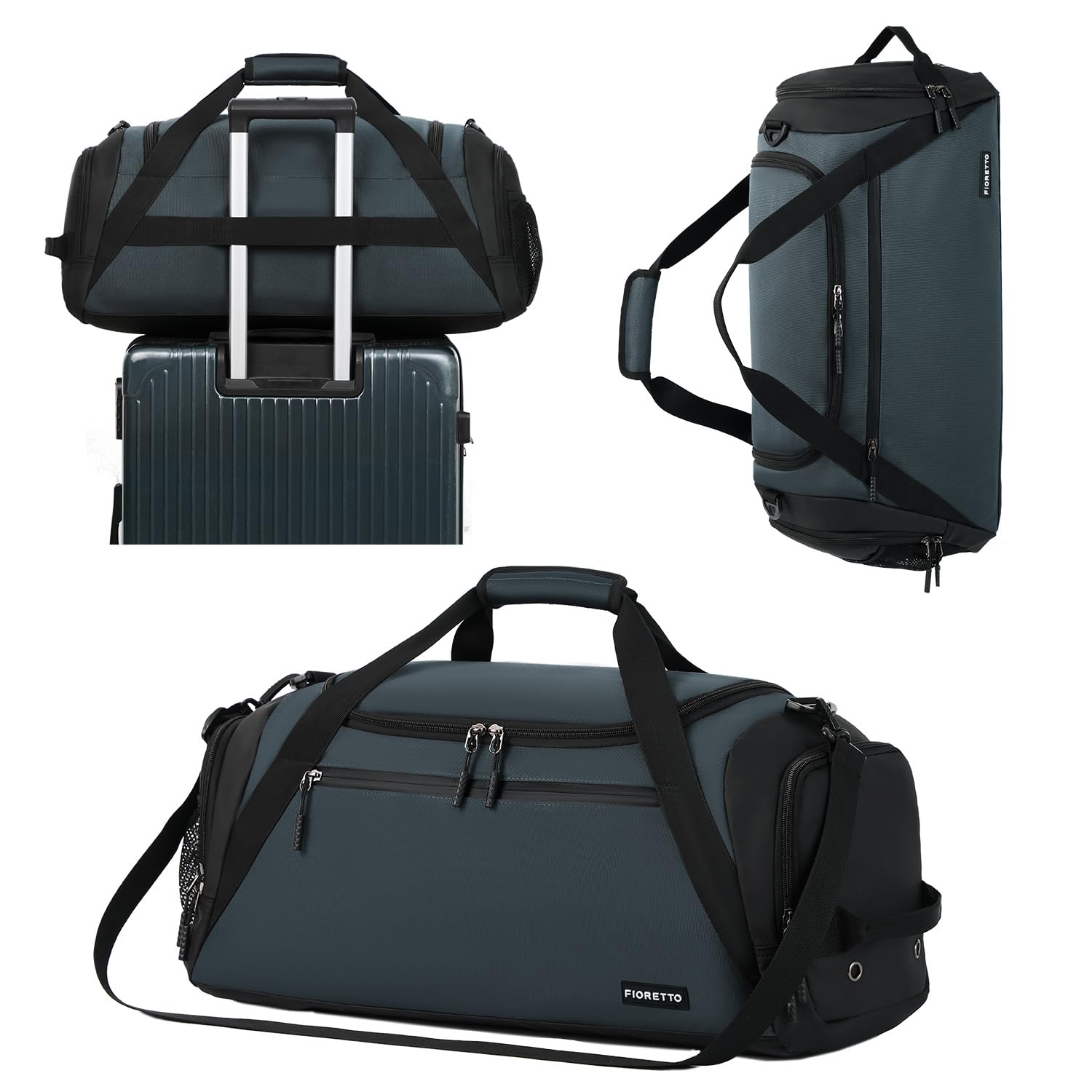 FIORETTO 45L Mens Sports Gym Bag with Wet Pocket & Shoe Compartment, Travel Duffle Bag Overnight Bag with Padded Shoulder Strap, Water-Resistant Holdall for Swimming, Basketball, Football Grey