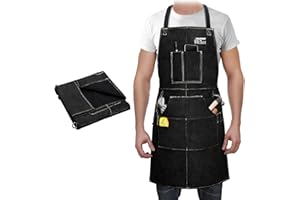 ARCCAPTAIN Leather Welding Work Apron 24" X 36" Heat Flame Resistant Cowhide Blacksmith Aprons 6 Tool Pockets for Welders Men