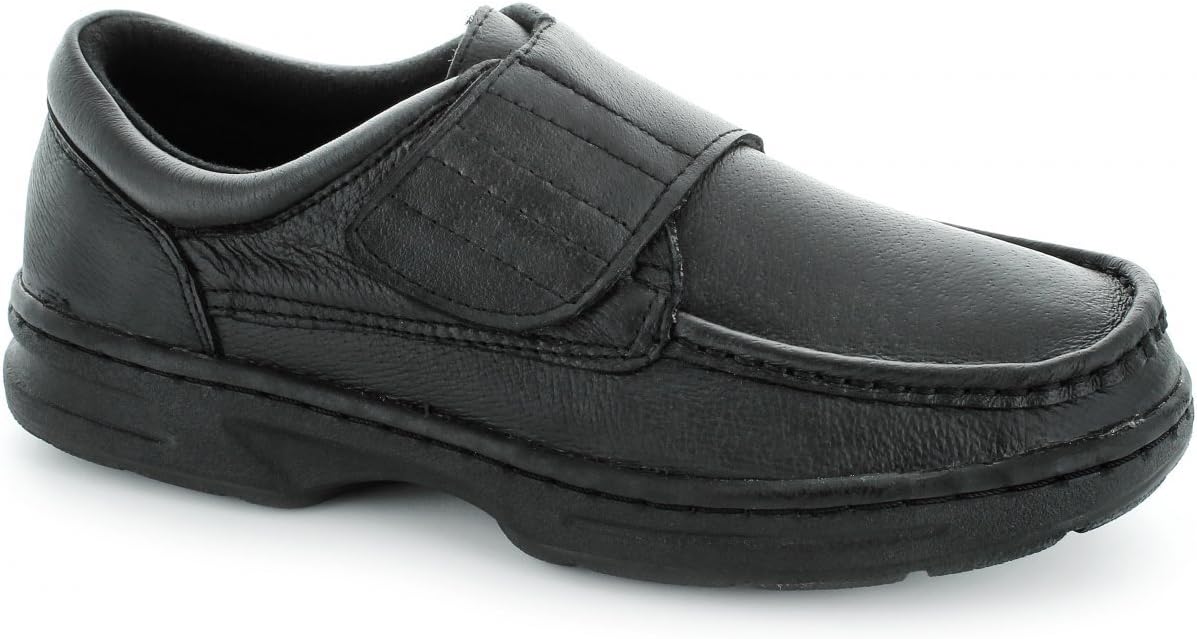 Dr KellerTexas Mens Leather Velcro Bar Wide Fit Shoes Black