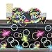 Glow Party Supply Pack for 16 Guests: Straws, Dinner Plates, Cups, Luncheon Napkins, and Table Cover
