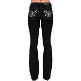 Miss Me Women's Mid-Rise Black Spur Longhorn Western Embellished Bootcut Jeans
