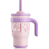 KXIAOCHEN Toddler Tumbler With Straw Spill Proof 14 Oz, Kids Tumbler With Handle Insulated Stainless Steel BPA-Free Keeps Drinks Cold up to 24 Hrs for Travel Cup Holders Outdoors, Pink Butterfly