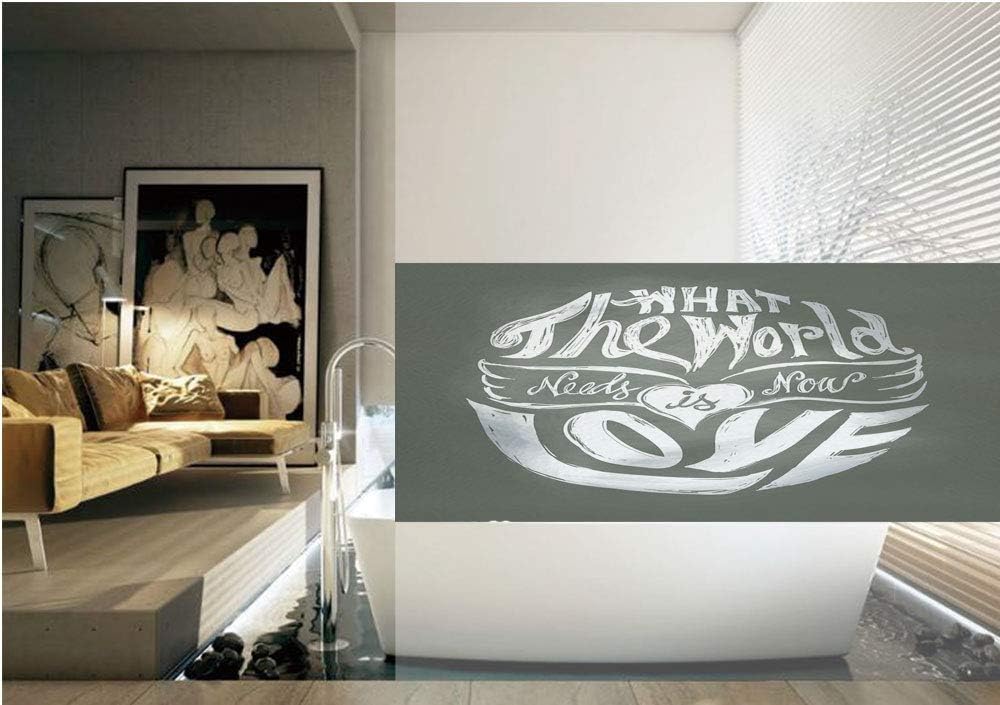 Hippie 3D Window Film,What the World Needs Now is Love Quote Lettering Art Circle Grunge Typography Decorative No Glue Privacy Frosted Window Glass Films for Home Kitchen Bathroom Office,Dark Green Wh