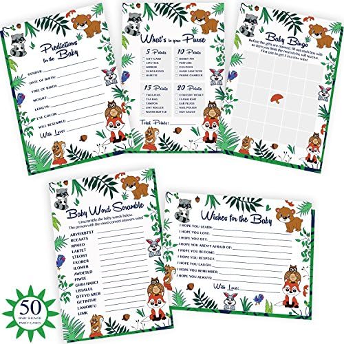 Woodland Baby Shower Games Bundle - 250 Gender Neutral Cards