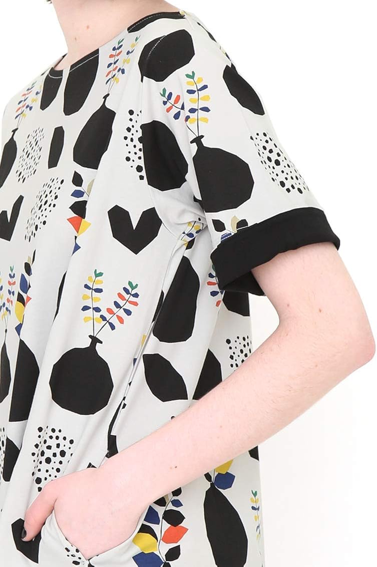 Amazon Co Jp グラニフ Graniph コットン 5分袖 ワンピース フラワー ベース アンド リーブス ライトグレー レディース Lady F G112 服 ファッション小物