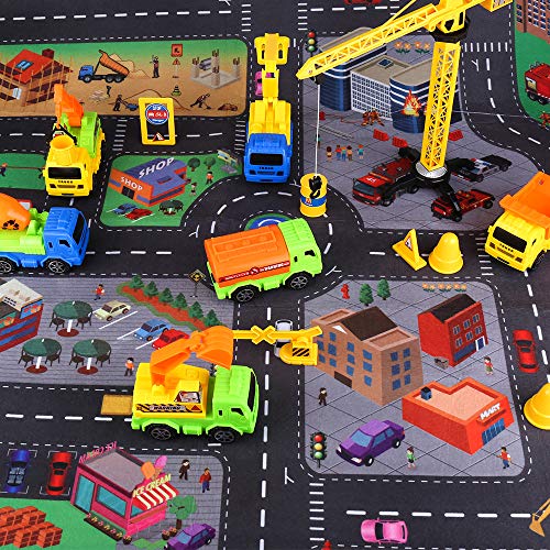EsOfficce Construction Vehicles Set, Pull Back Vehciles,Die Cast Constructions Trucks, Construction Toys Set with Road Signs Tools and Street Play Mat, Engineering Vehicles for Kids 3 + - Thumbnail 3
