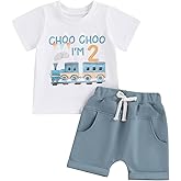 Toddler Baby Boy 2nd 3rd Birthday Outfit Choo Choo I'm Two Train Short Sleeve T-Shirt Tops Shorts Set Summer Clothes