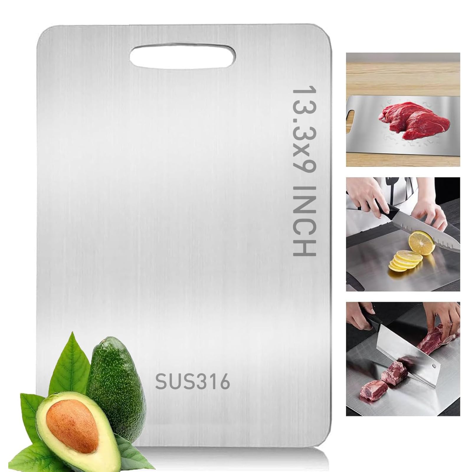 Chopping Boards for Kitchens Titanium Cutting Board,Titanium Cutting Boards for Kitchen-Cutting Edge Hygiene & Durability,316 Stainless Steel Cutting Boards,Stainless Non Stick (13.3x9 in)