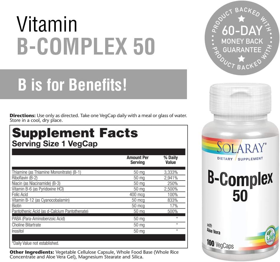 Solaray B-Complex Supplement, 50mg, 100 Count: Health & Personal Care