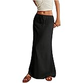 SOLY HUX Women's Summer Maxi Skirt Drawstring Low Waist A Line Casual Skirts