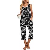 TAOHUADAO Womens Summer 2 Piece Pajama Sets, Sleeveless Tops with Capri Pants, Lounge Ladies Pjs Sets with Pockets