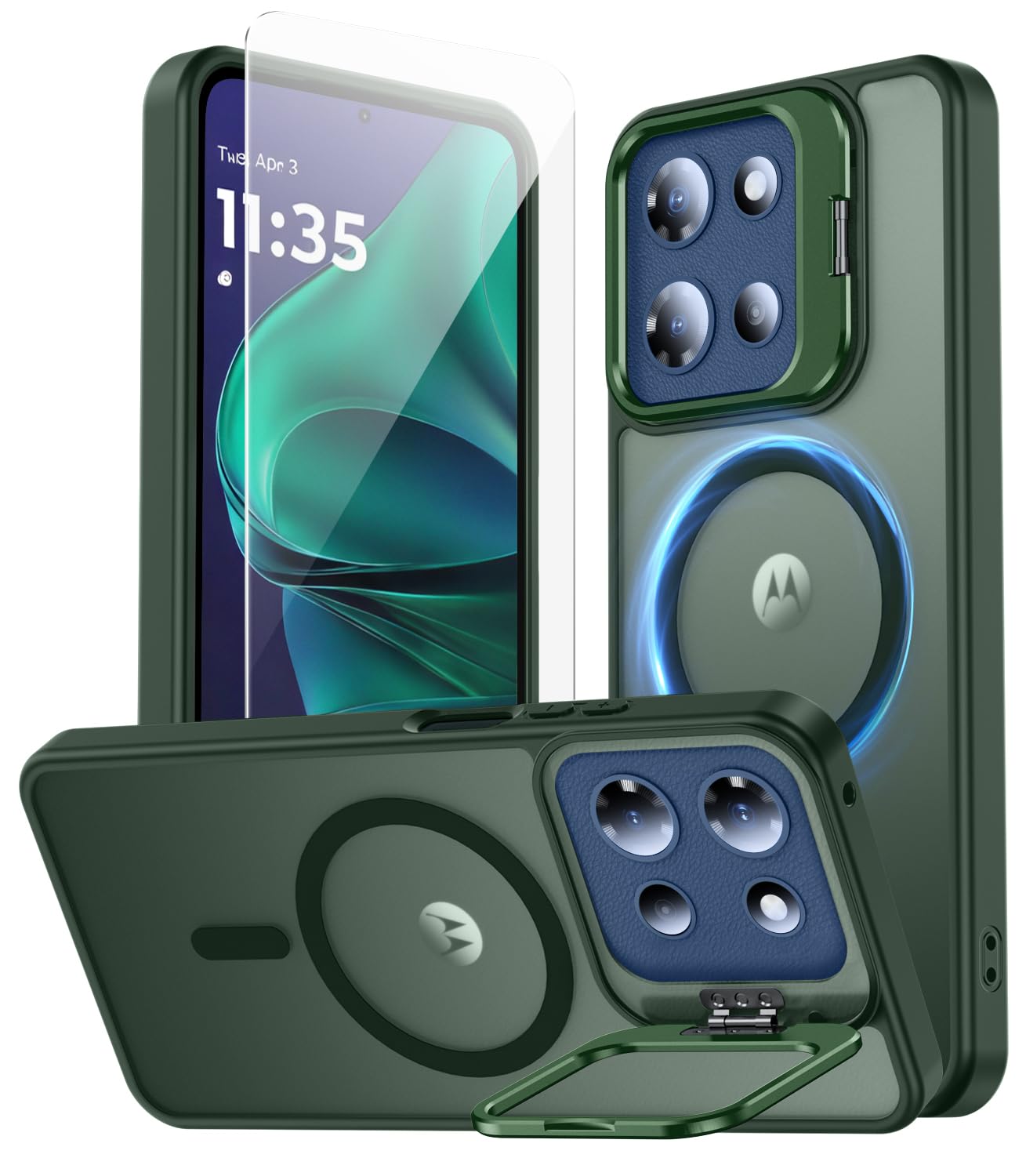 Photo 1 of TOBOVON for Motorola Moto G Stylus 5G 2025 Case, Fits MagSafe, with Built-in Camera Ring Stand & Sceen Protector, Slim Translucent Matte Military-Grade Drop Protection Magnetic Cover, Green