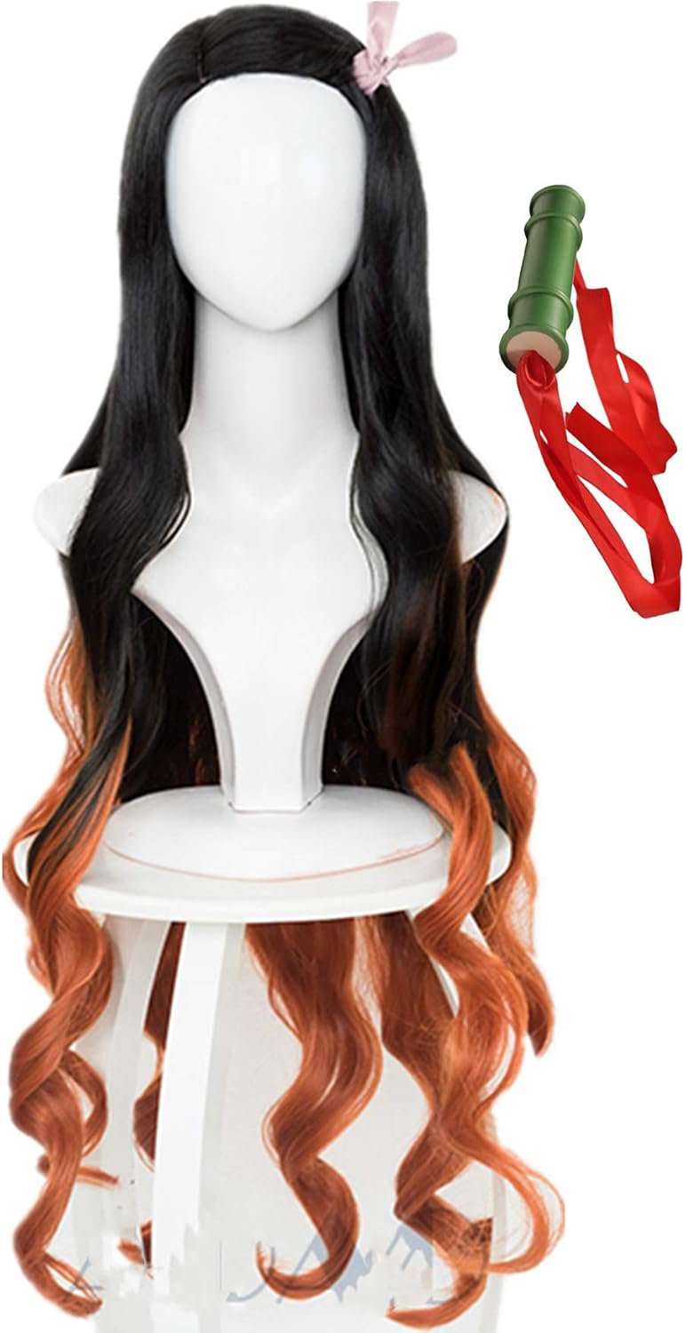 Topcosplay Cosplay Wigs Black Orange Wig Long Halloween Costume Wigs, Kamado Nezuko