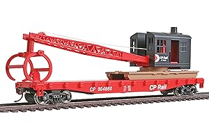 Walthers Trainline HO Scale Model Flatcar with Logging Crane - Canadian Pacific 304860, Red, Black, Multimark Logo