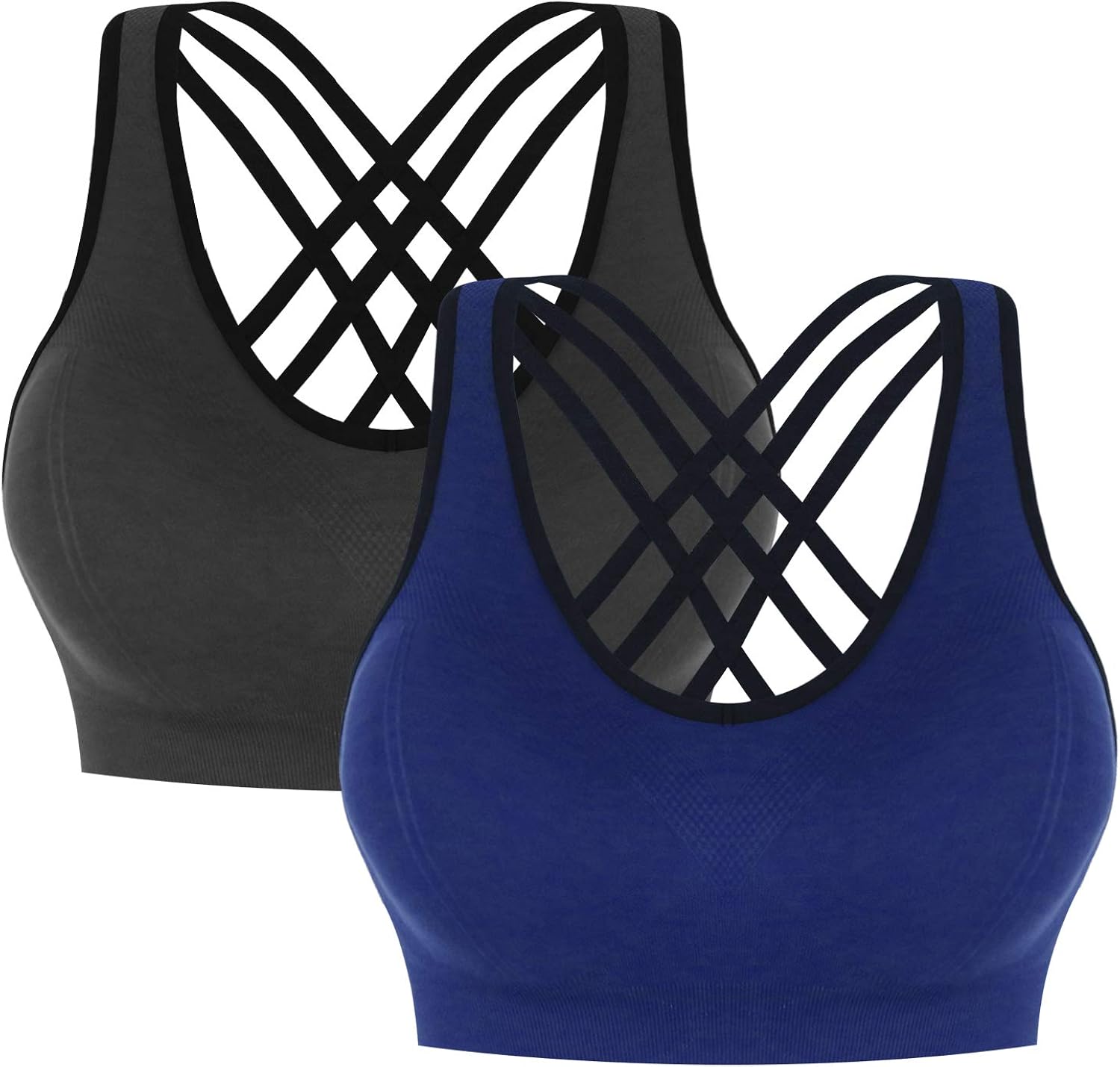 B.BANG Gepolsterter SportBH für Damen, mittelgroß, mit überkreuztem Rücken, Workout, Laufen