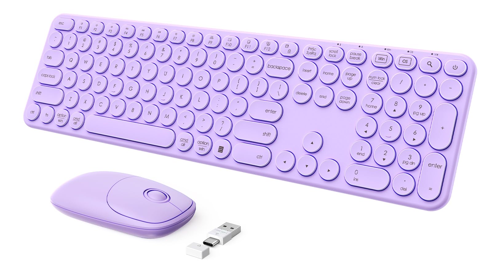 Photo 1 of seenda Wireless Keyboard and Mouse, USB & Type C 2-in-1 Receiver, SK73-3 Full Size Purple Wireless Keyboard Mouse Combo, Compatible for Windows, MacBook Pro/Air, Laptop, Desktop, PC - Purple