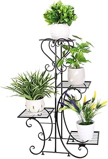 Wisfor Metall Pflanzenregal 4 Ebenen: Blumentreppe Retro Pflanzentreppe für innen und außen Garten Balkon, schwarz Blumenregal Mehrstöckig 81×57×26cm