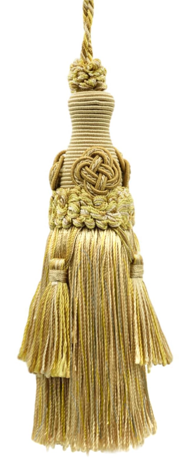 DÉCOPRO Elegant 17.5cm (7") Key Tassel, 10cm (4") Loop, accented with Rosette and Tassels BKT, Gold Medley # 8633 (Two-Tone Gold, Beige) Individually Sold
