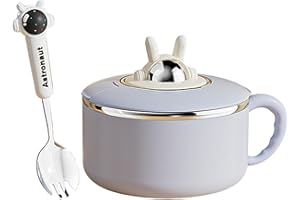 Ramen Bowl with Lid 1200ml Instant Noodle Bowl with Handles and Spoon Portable Cute Ramen Cooker for Soup, Noodles, Dumplings